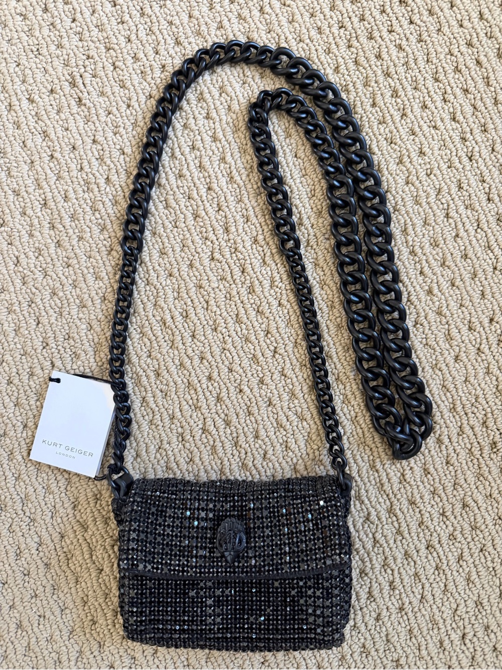 Kurt Geiger Black Crystal Chain Crossbody Purse